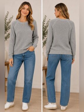 J.Crew 100% Cotton Textured Crewneck Sweater | NWT | Size Large | Heather Gray